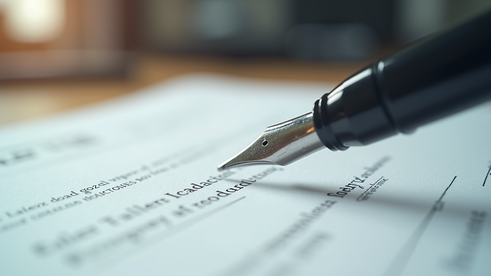 Close-up view of a legal document with a pen