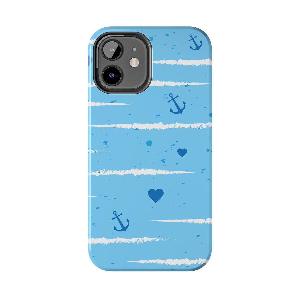 Thumbnail: Nautical Blue Anchor & Hearts Tough Phone Case — Cute Striped Protective Cover