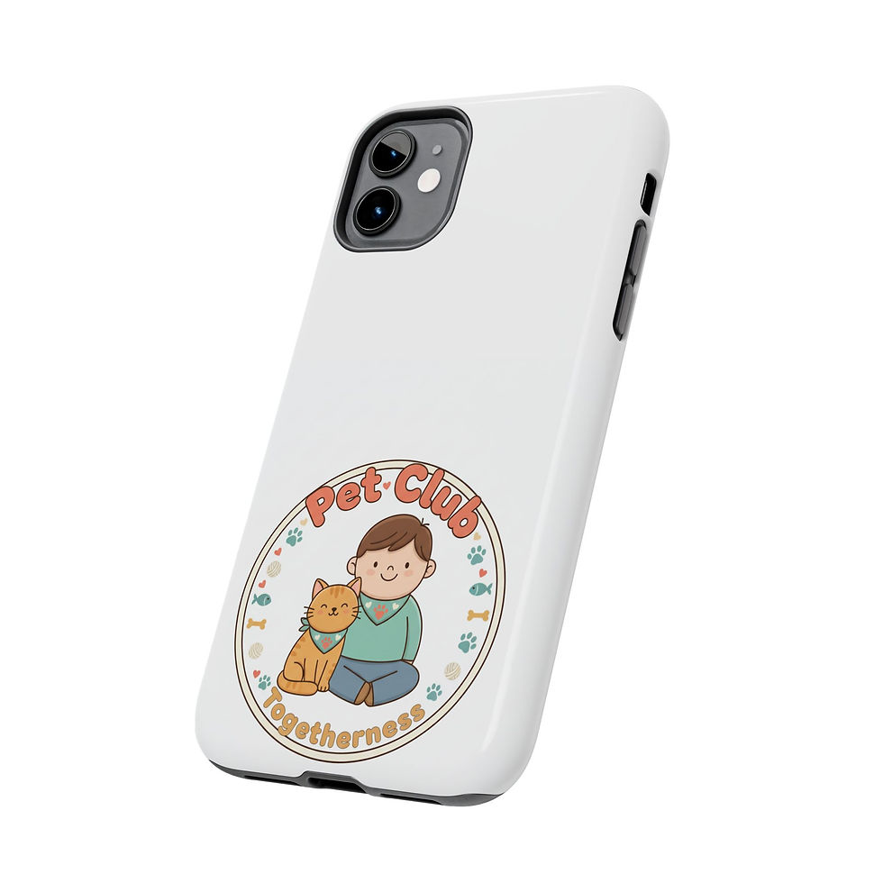 Thumbnail: Pet Club Tough Phone Case — Cute Boy & Cat Illustration, "Togetherness" Design