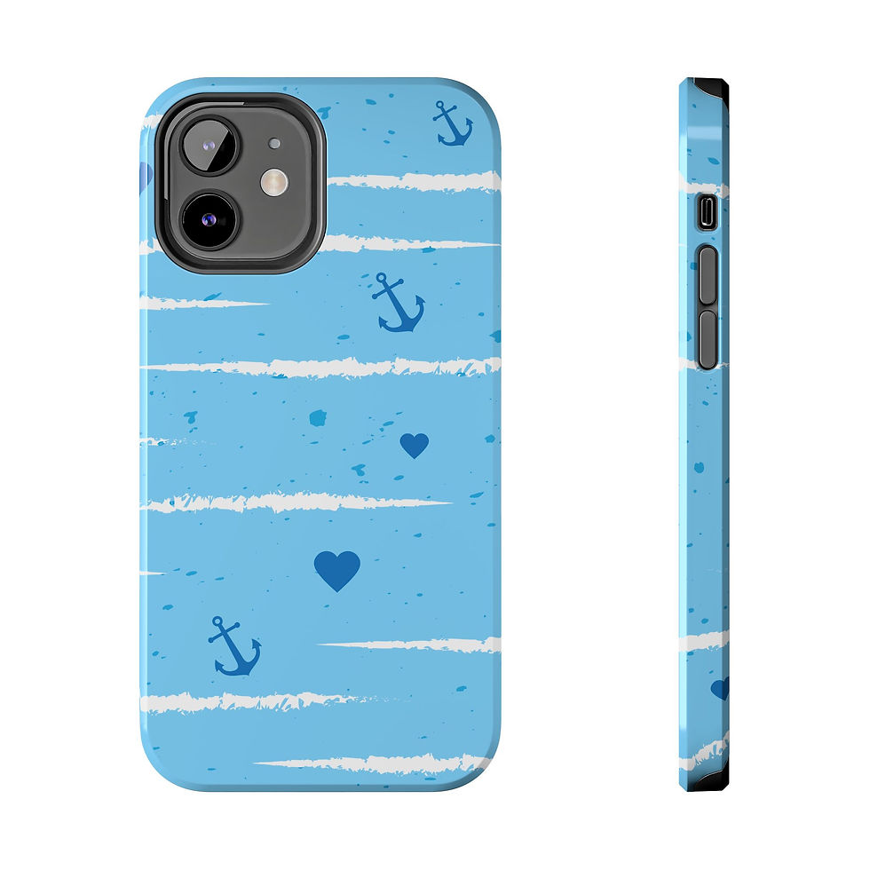 Thumbnail: Nautical Blue Anchor & Hearts Tough Phone Case — Cute Striped Protective Cover