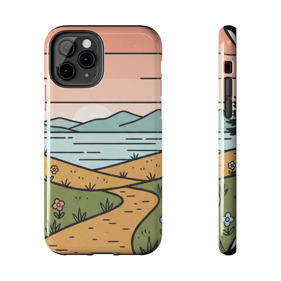 Thumbnail: Scenic Path Tough Phone Case — Pastel Lake & Mountain Protective Cover