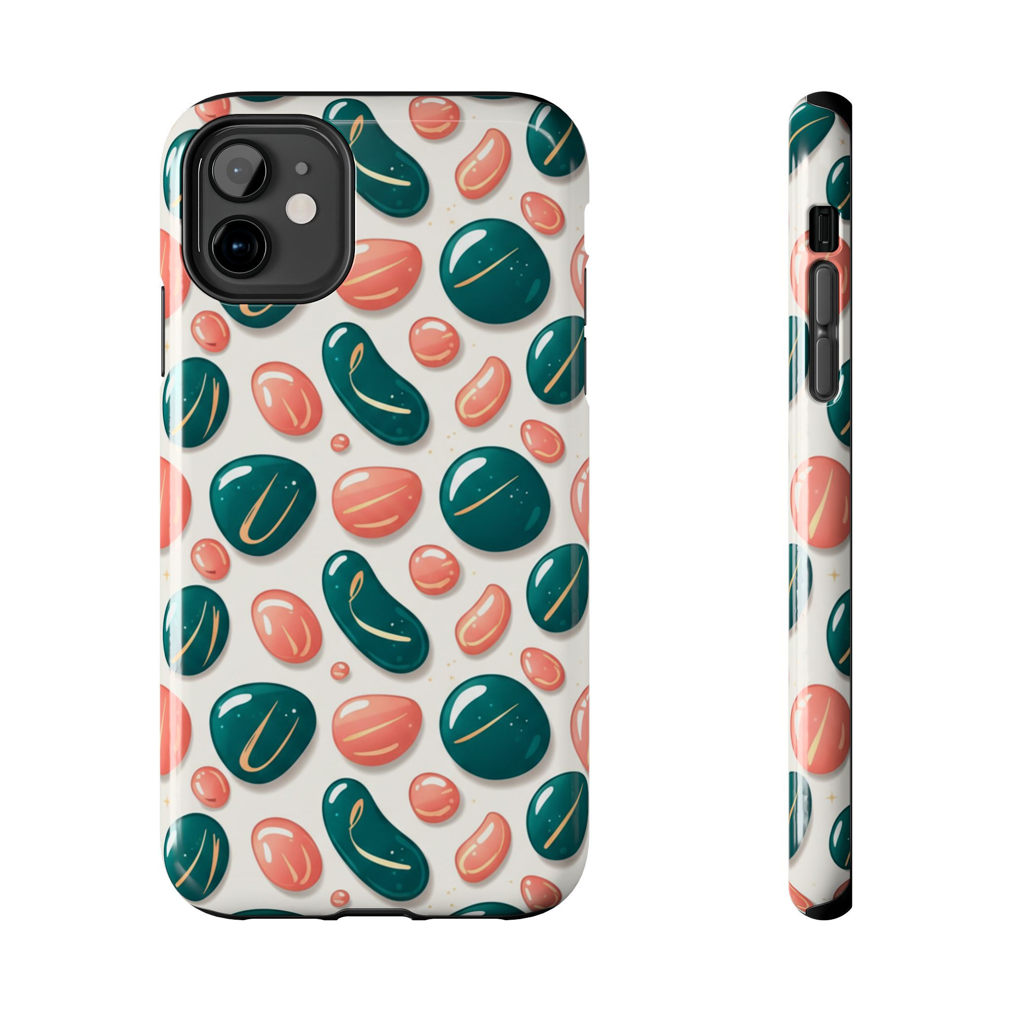 Abstract Pebble Pattern Tough Phone Case — Coral & Teal Protective Cover