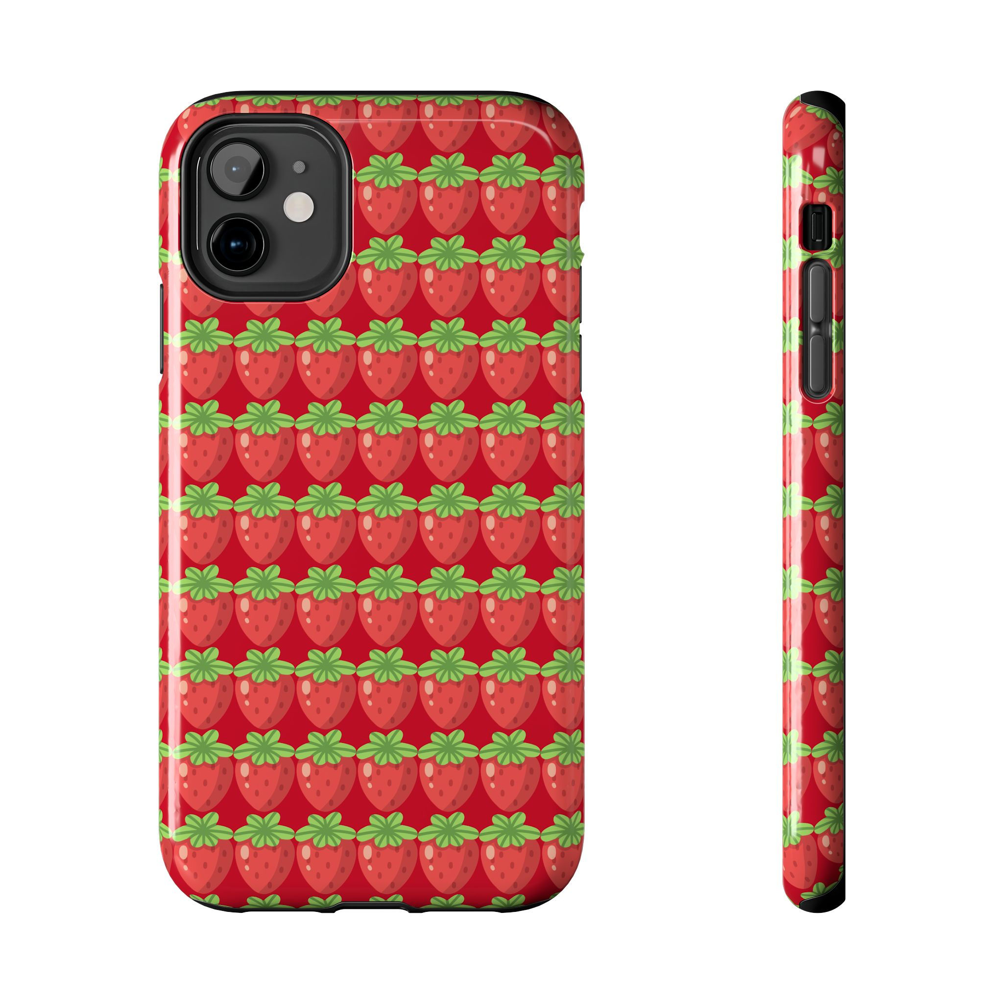 Strawberry Pattern Tough Phone Case — Cute Red Fruit Protective Cover