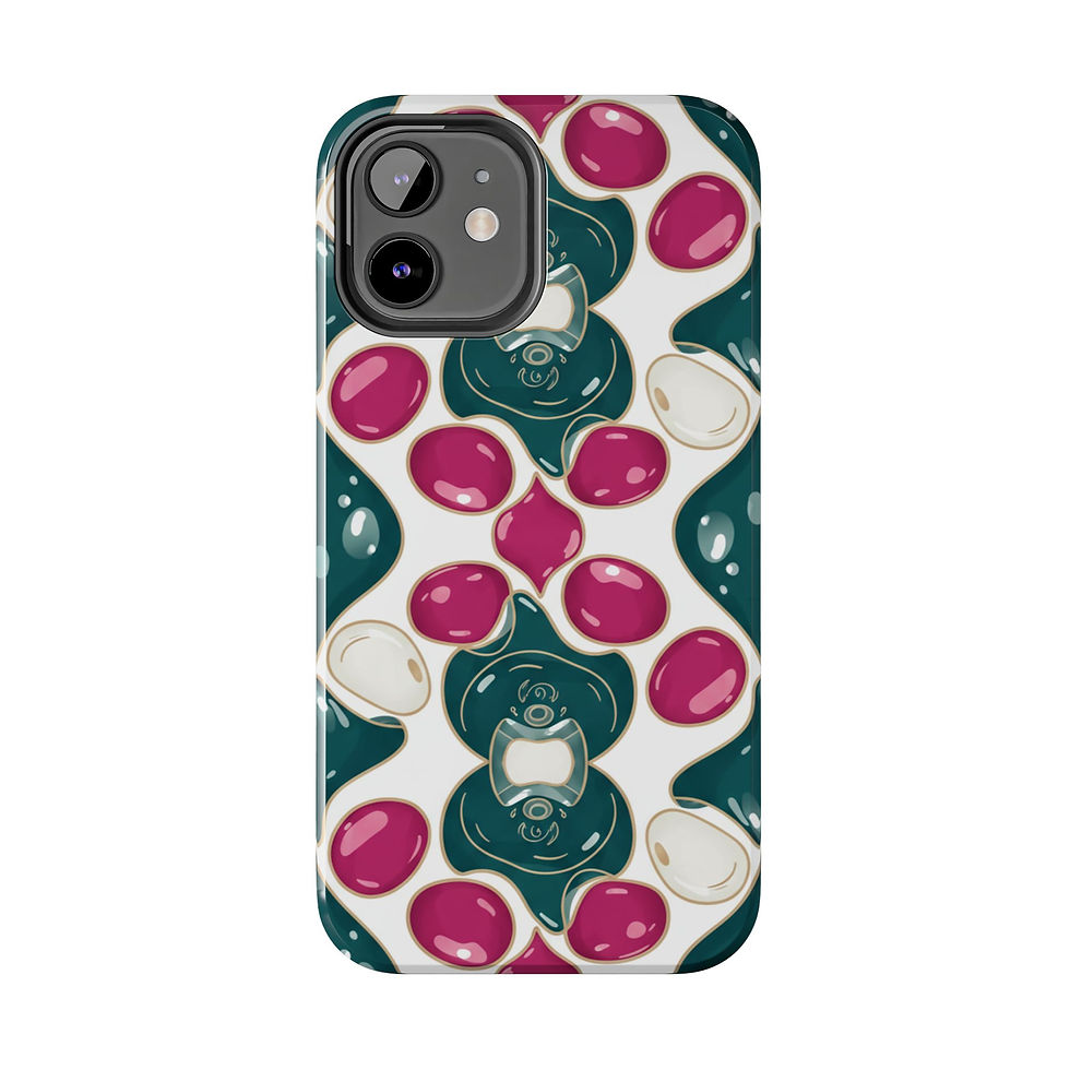 Thumbnail: Floral Jewel Pattern Tough Phone Case — Teal & Fuchsia Protective Cover