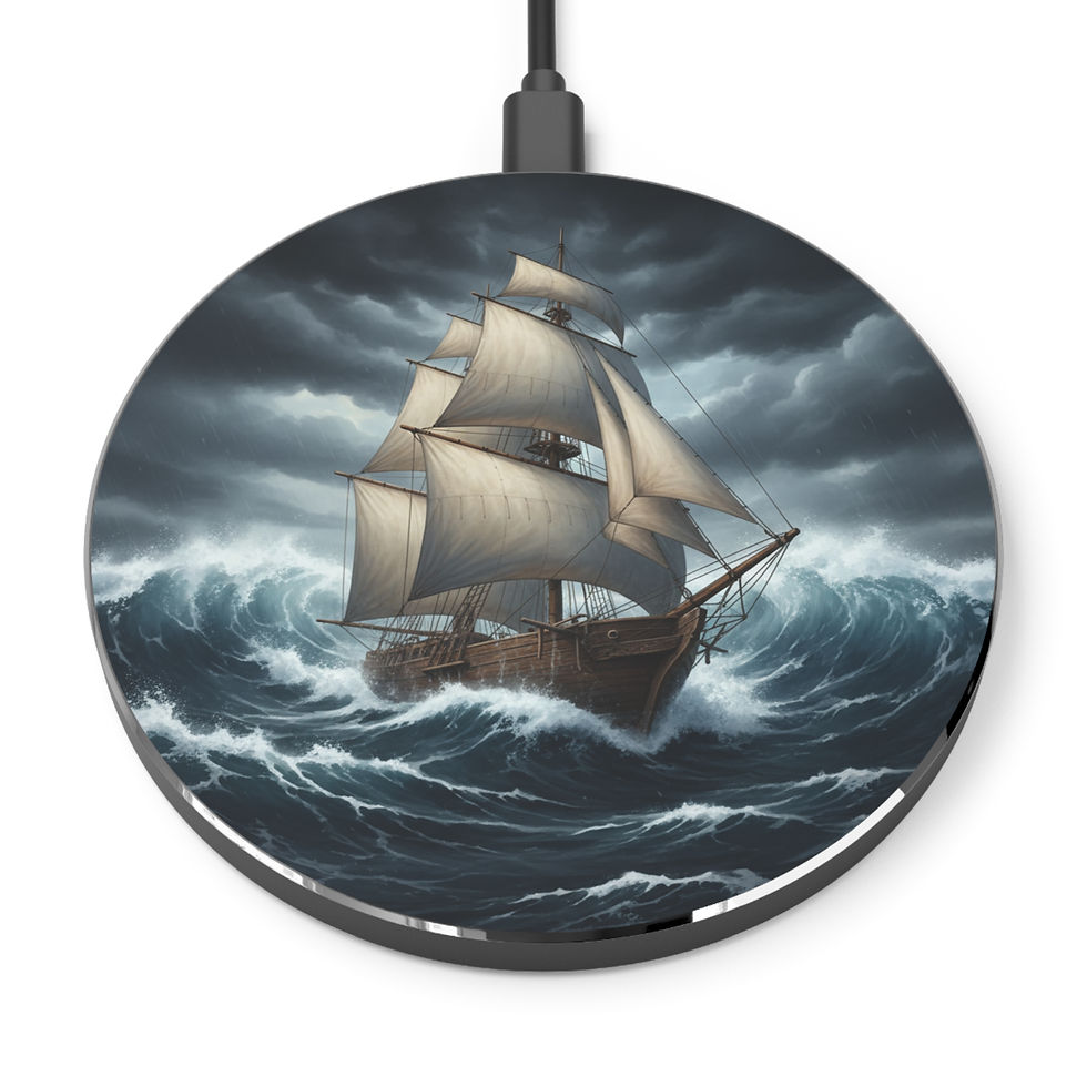 Thumbnail: Stormy Sailing Wireless Charger — Vintage Tall Ship Phone Charger