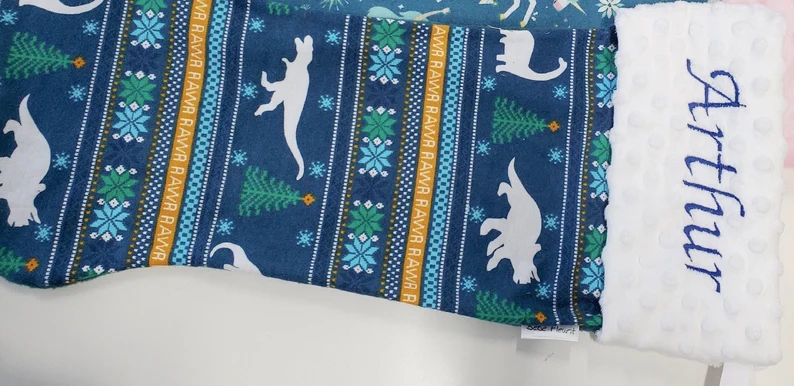 Miniature : Bas de noël personnalisé dinosaurs flanelle