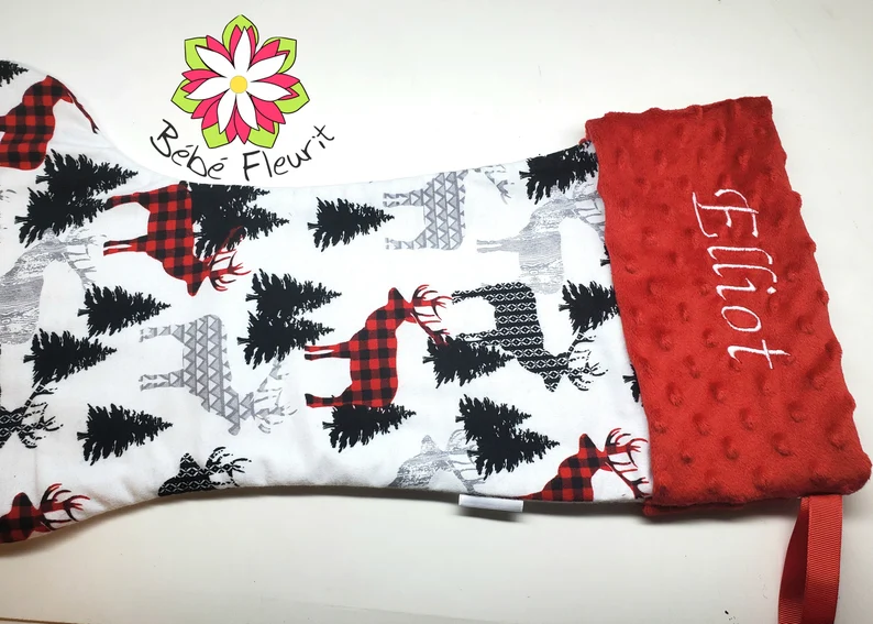 Miniature : Bas de noël personnalisé chevreuil flanelle