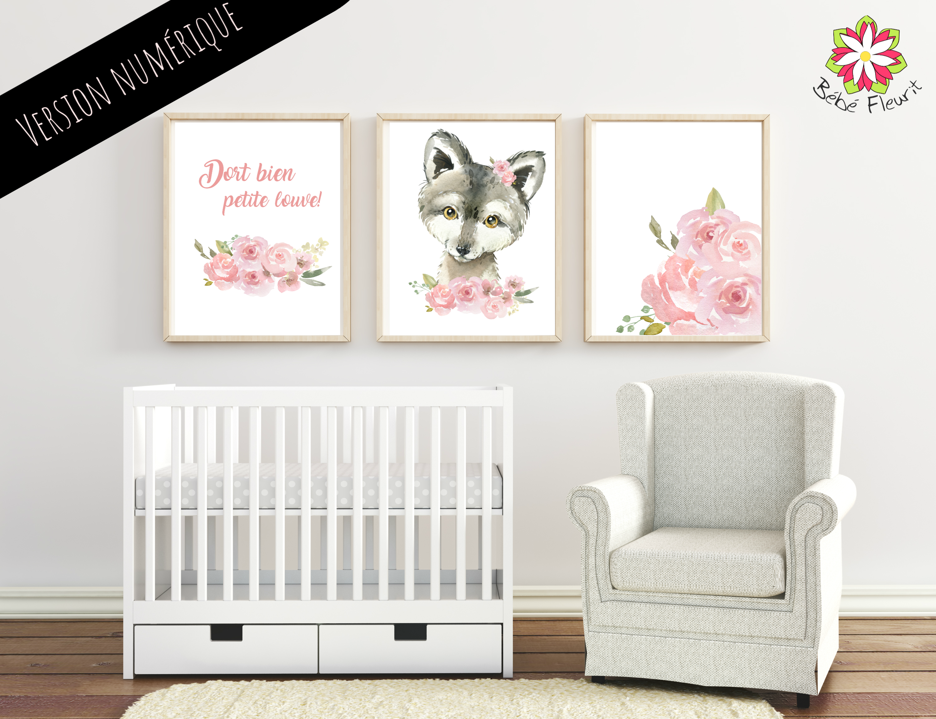 Ensemble 3 fichiers  numérique décoration louve loup