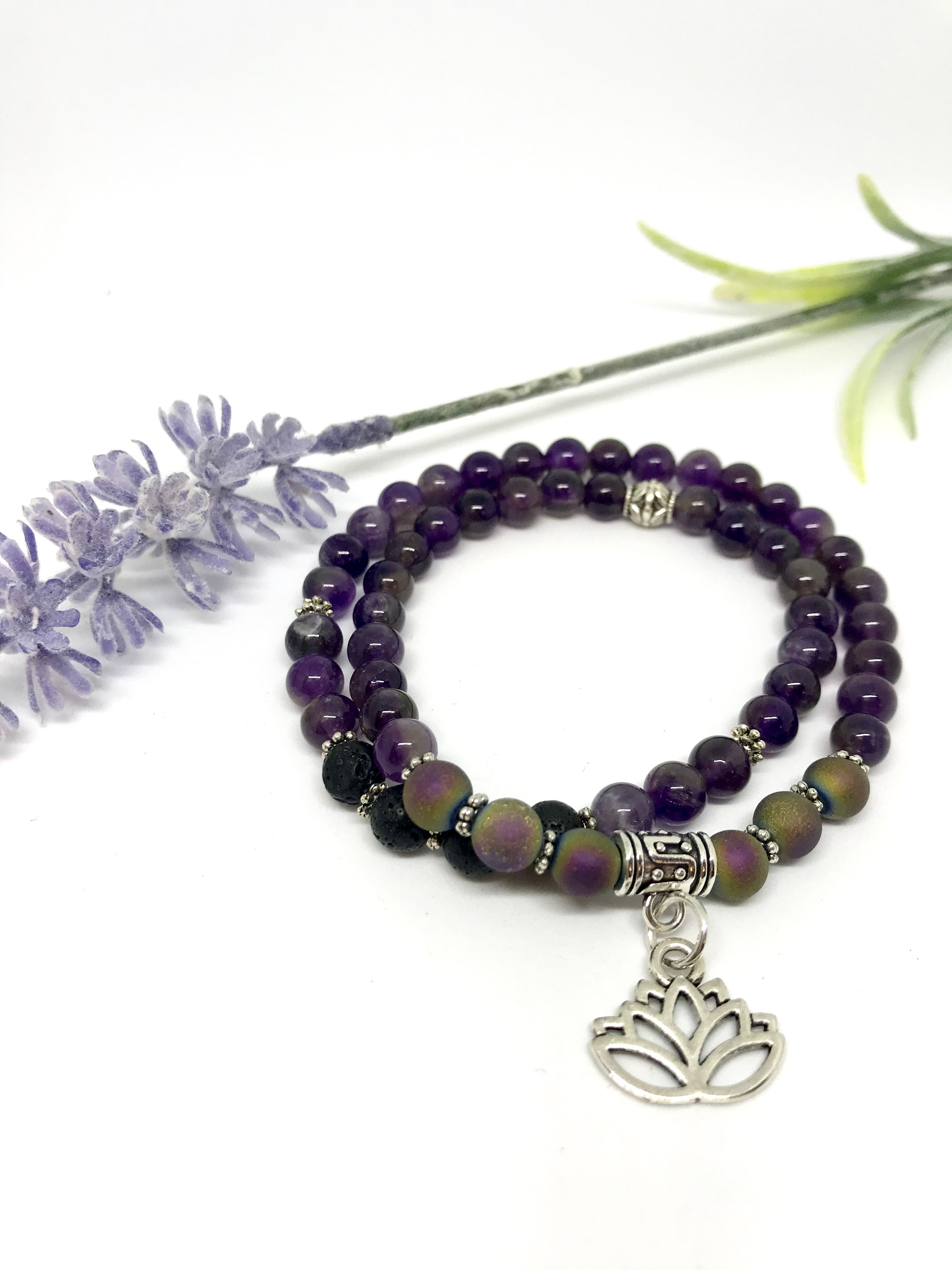 Druzy/amatista con colgante de loto