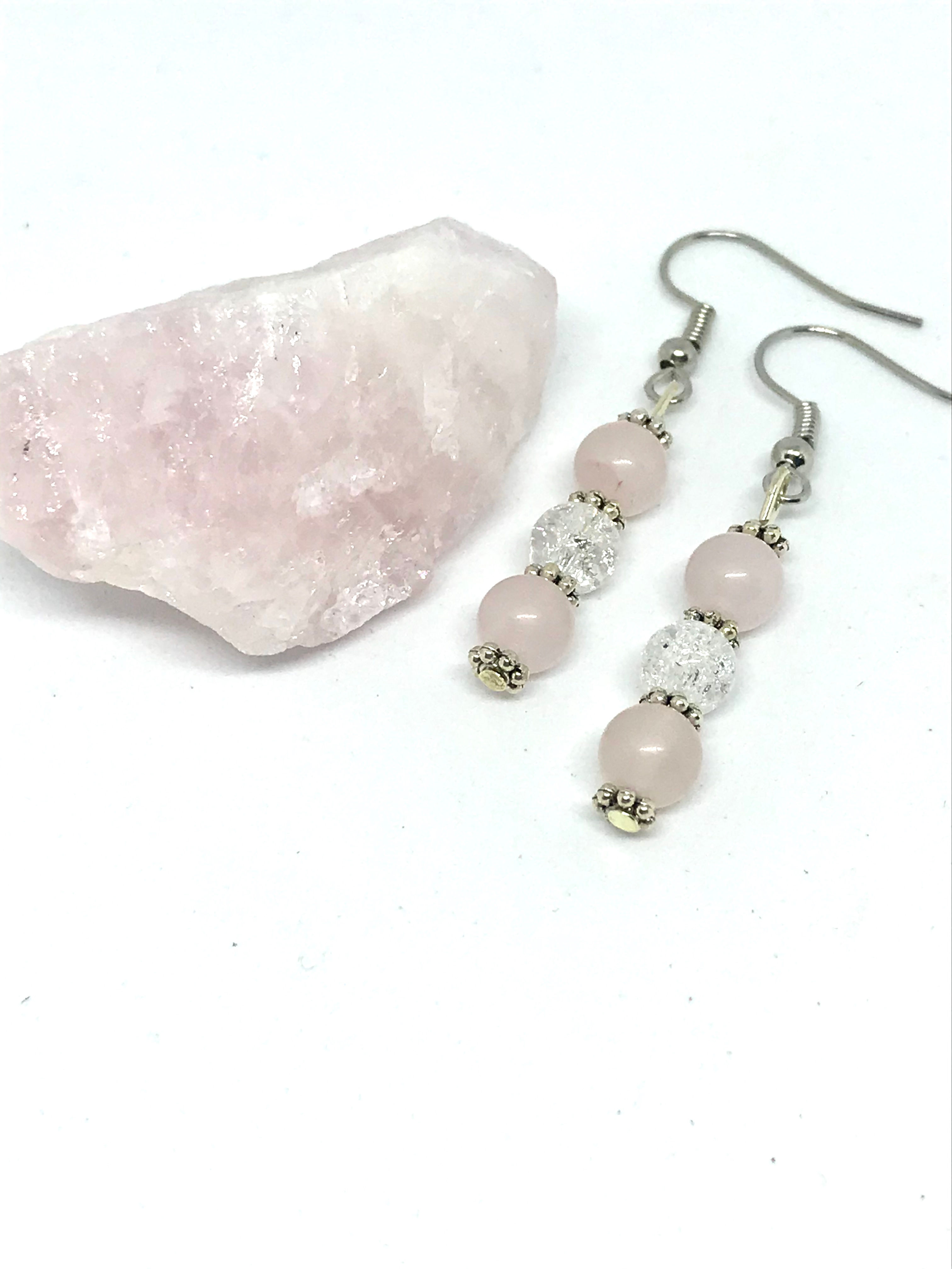 Pendientes de cuarzo rosa