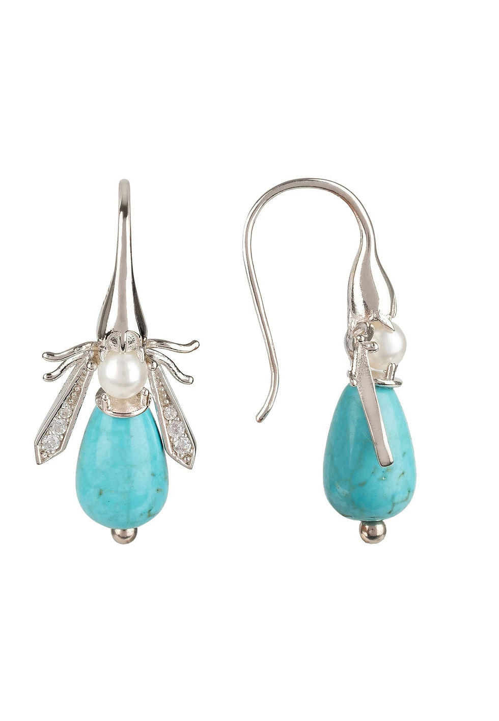 Thumbnail: Turquoise Honey Bee Earrings Silver