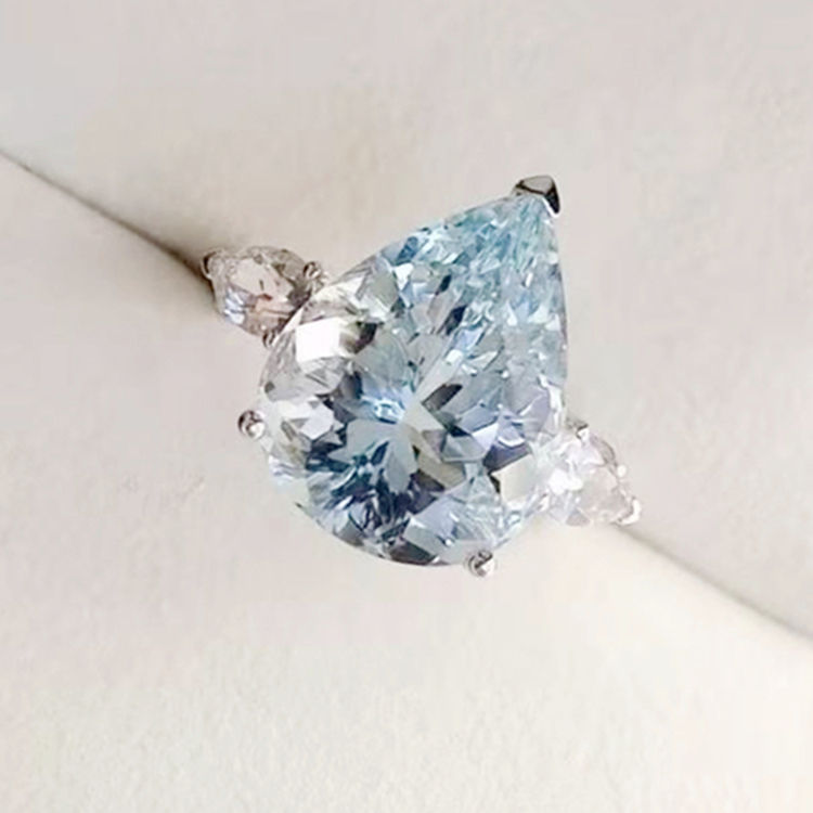 Thumbnail: 18K Gemstone Pear 7.5Ct Genuine Natural Aquamarine Stone Gold Ring