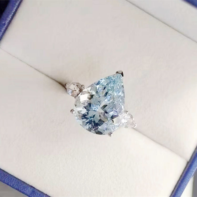 Thumbnail: 18K Gemstone Pear 7.5Ct Genuine Natural Aquamarine Stone Gold Ring