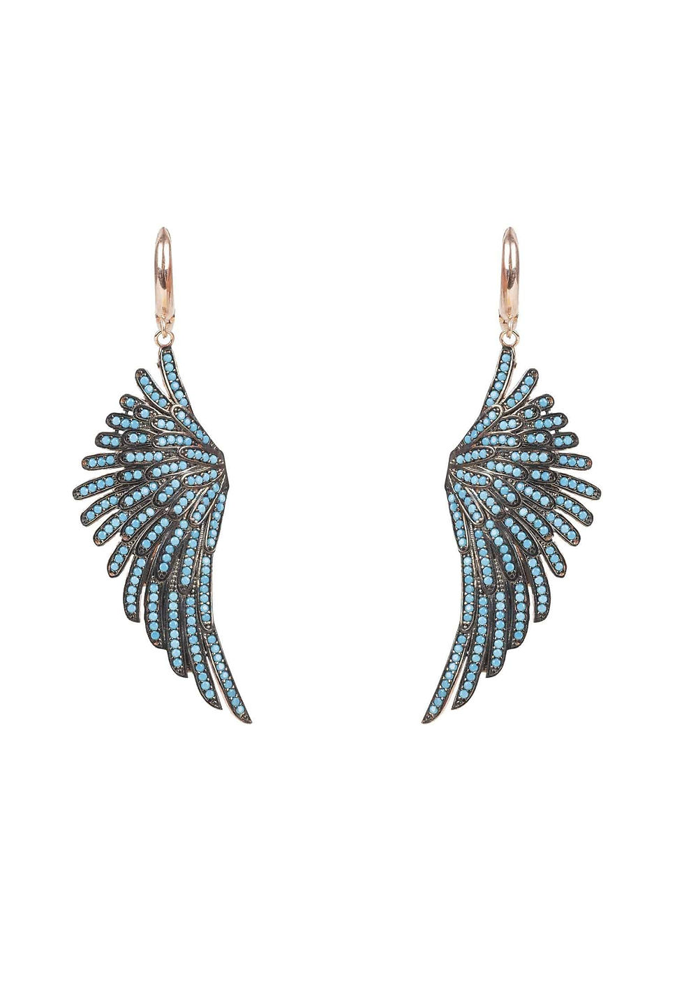 Angel Wing Drop Earrings Rosegold Turquoise Blue