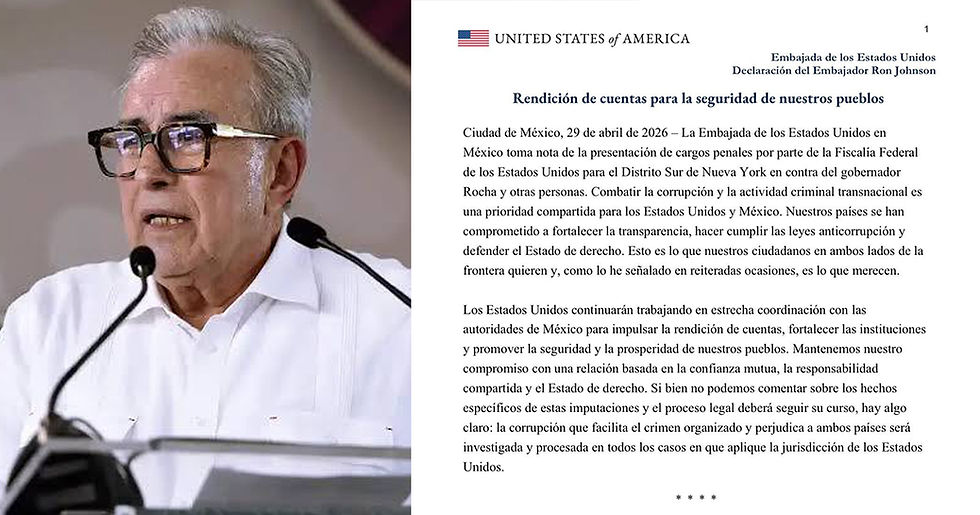 EE. UU. formaliza cargos por narcotráfico contra el gobernador Rubén Rocha Moya