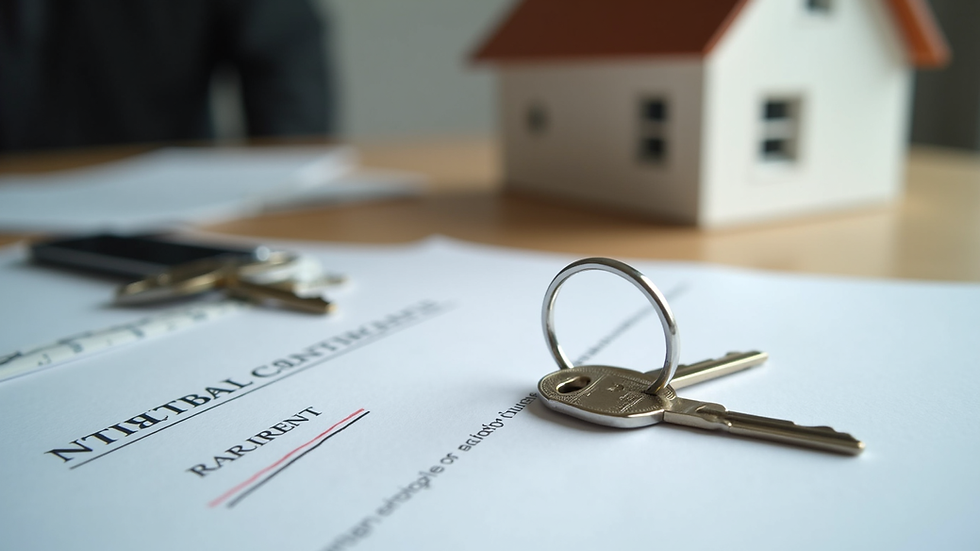 Close-up view of a signed mortgage contract and house keys on a table