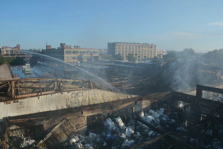 Remains of a large burned down building