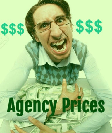 Greedy agency guy grabbing stacks of cash.