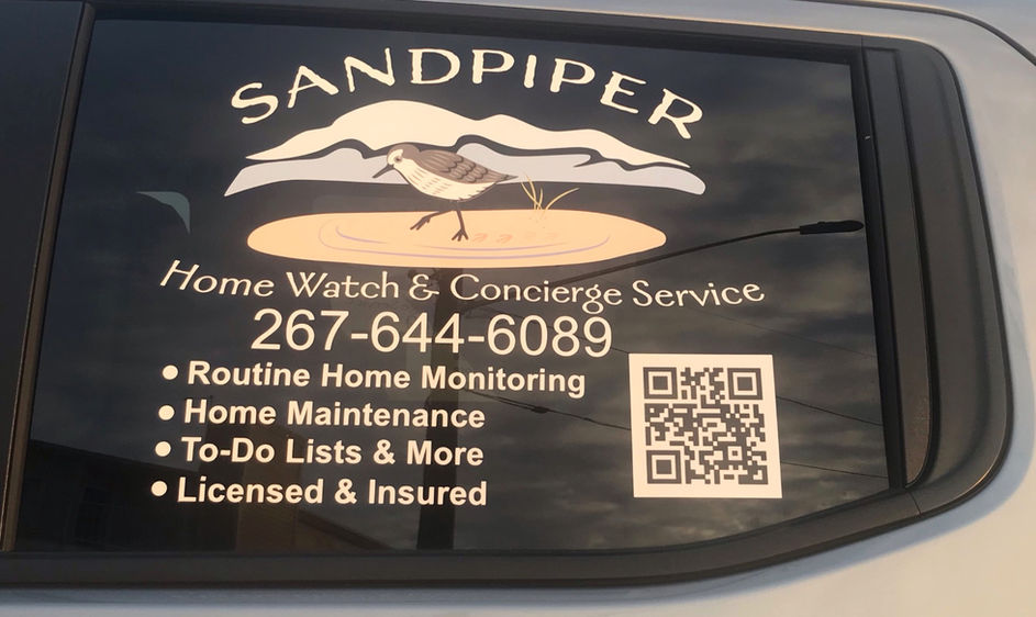 Sandpiper Home Watch custom logo design branded window sticker, Ocean View, DE