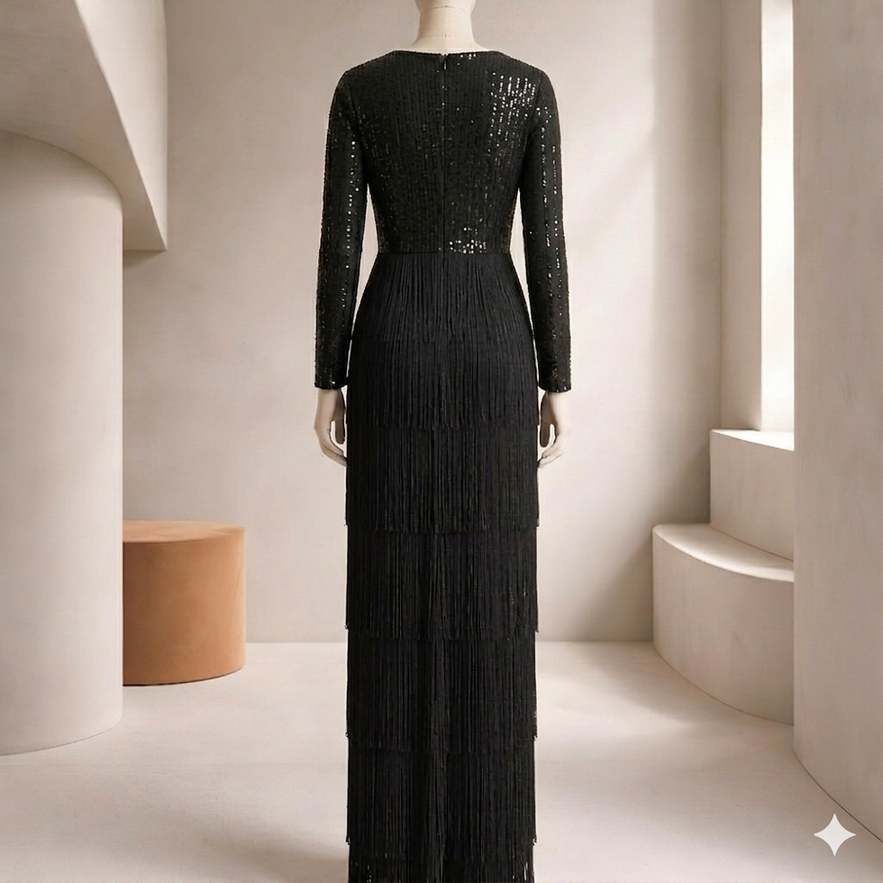 Miniatură: rochiedama neagra elienne paiete franjuri