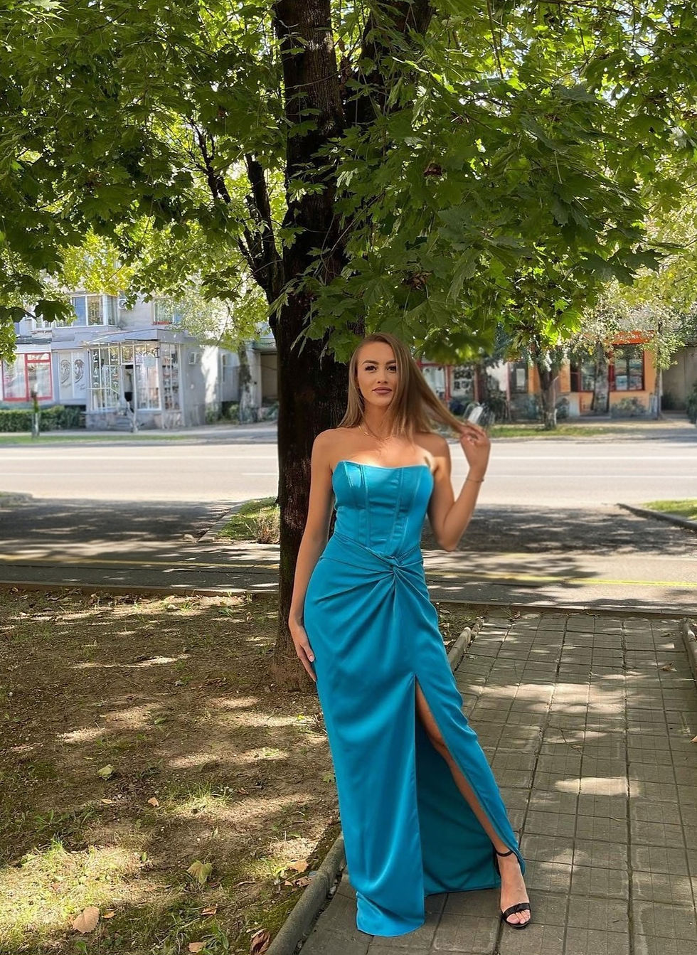Miniatură: rochie dama turcoaz celeste lunga corset