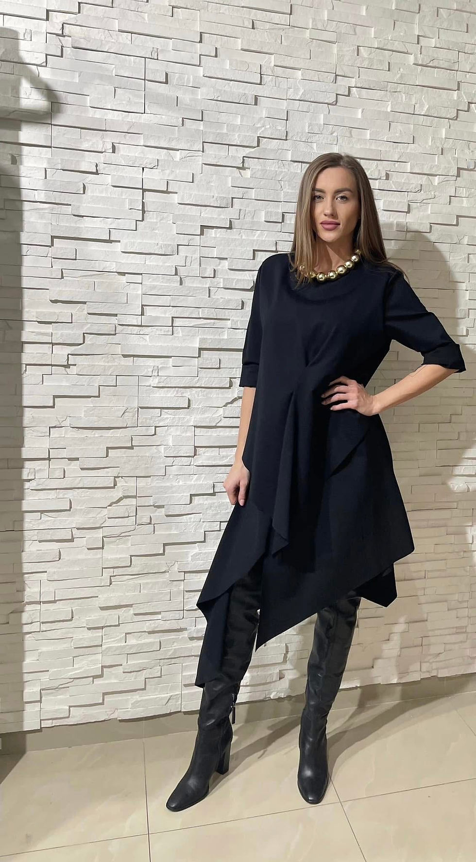Miniatură: Rochie dama bleumarin cressida midi asimetrica