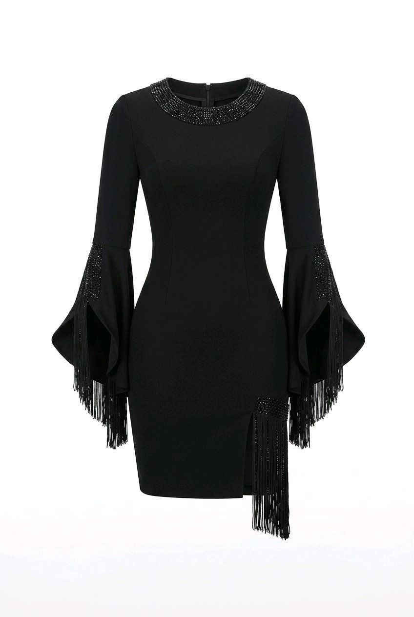 Miniatură: rochie neagra eleganta Cosima cu maneci evazate