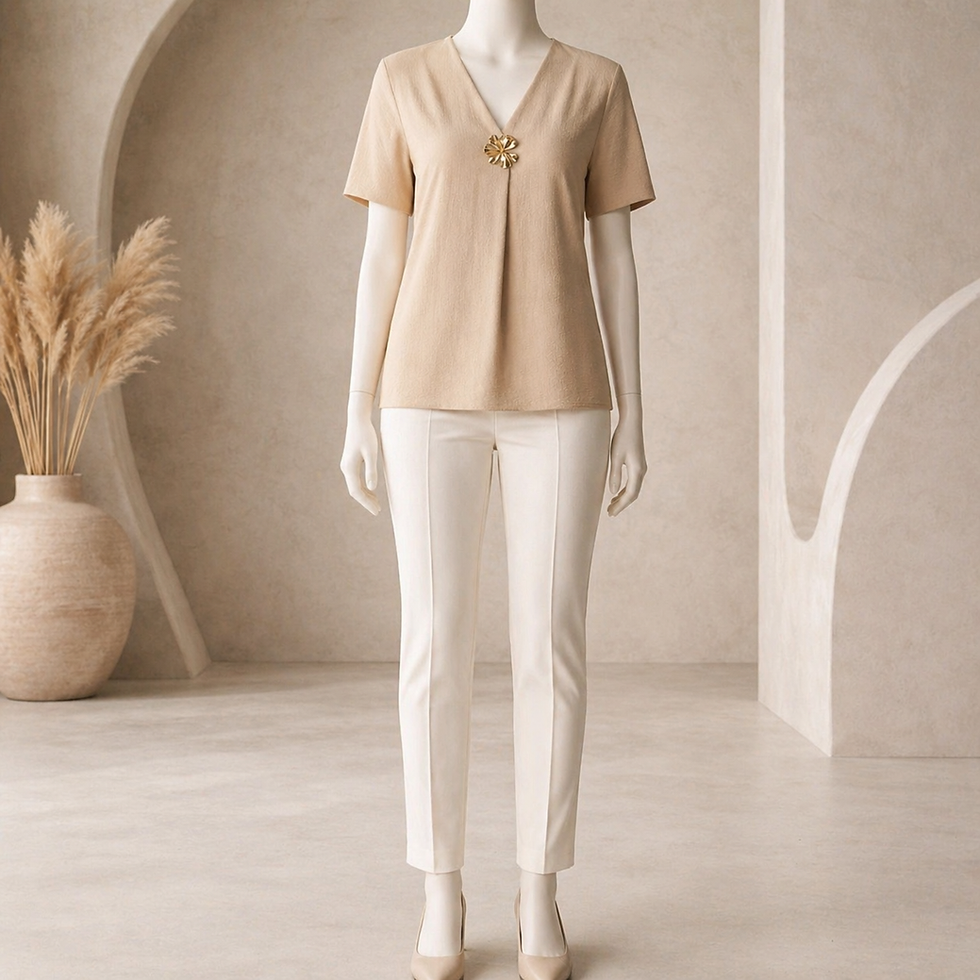 Miniatură: bluză damă bej Siena Beige cu fundă decorativă la spate și mânecă scurtă