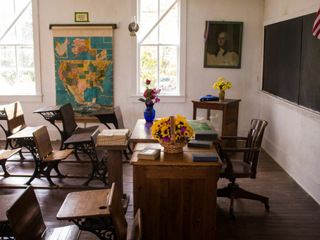 A brightly lit classroom.