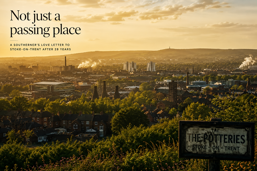 panoramic view of stoke on trent , with pot banks visable