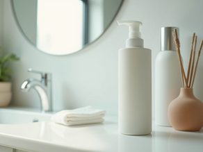 image of a bathroom shelf with cleansers