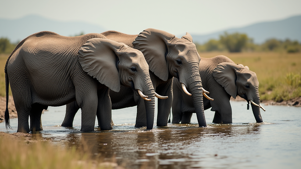 High angle view of elephants drinking water at the Okavango Delta