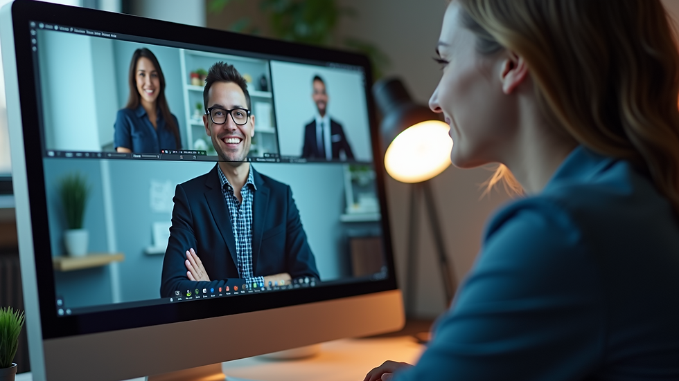 Close-up view of a computer screen showing a virtual meeting