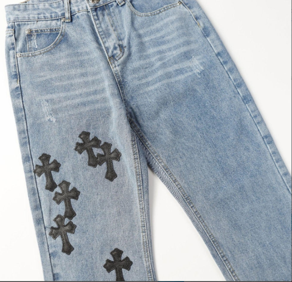 Miniatura: CHROME HEARTS Black Leather Cross Jeans