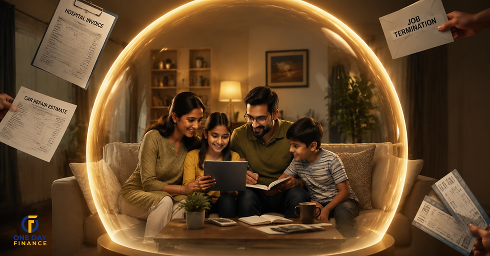 Indian family protected from unexpected financial emergencies through emergency funds.