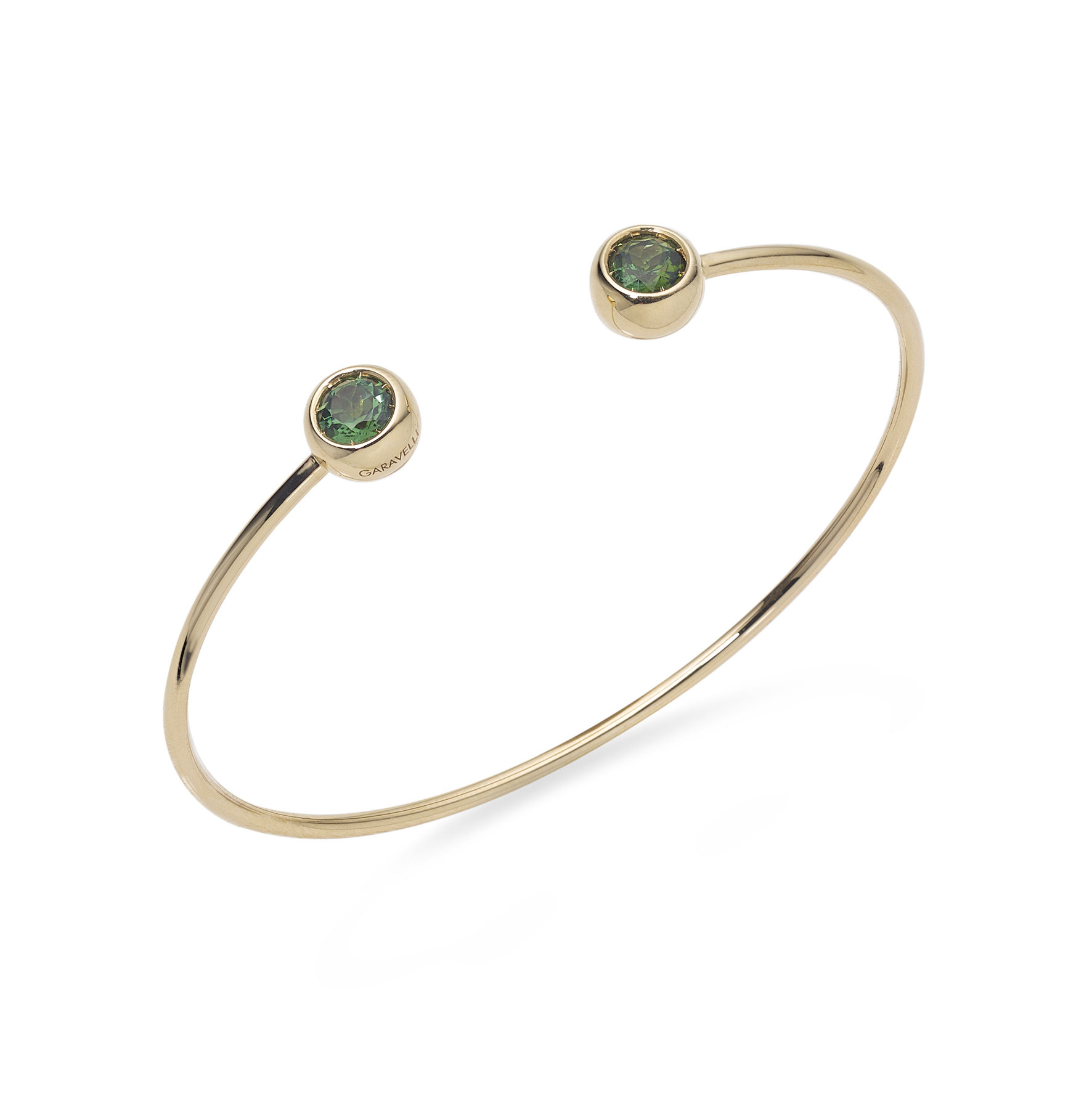 Sárga arany „nyitott” karperec zöld turmalin drágakövekkel-Yellow gold "open" bracelet with green tourmaline gemstones