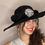 Thumbnail: floppy fur felt large brim hat with large rhinestone pin