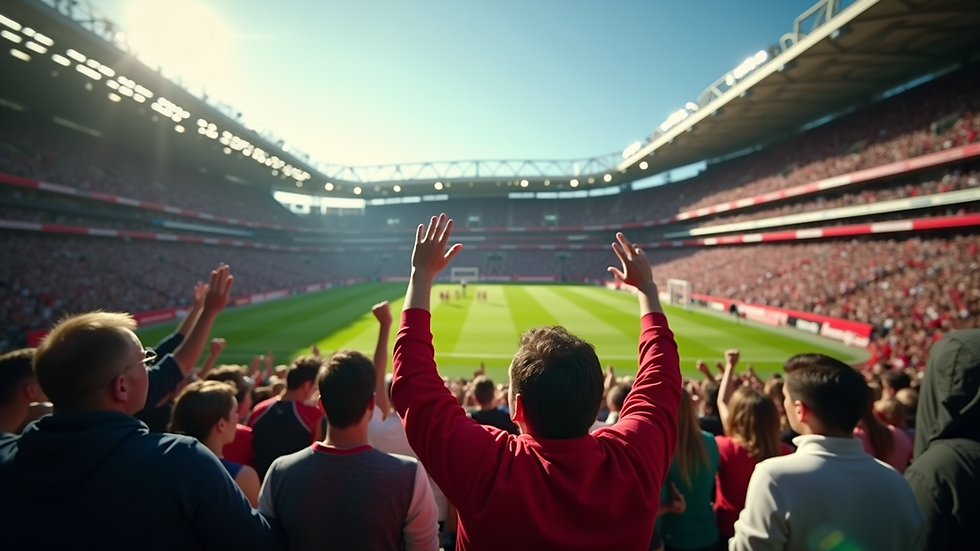Eye-level view of a rugby stadium filled with cheering fans