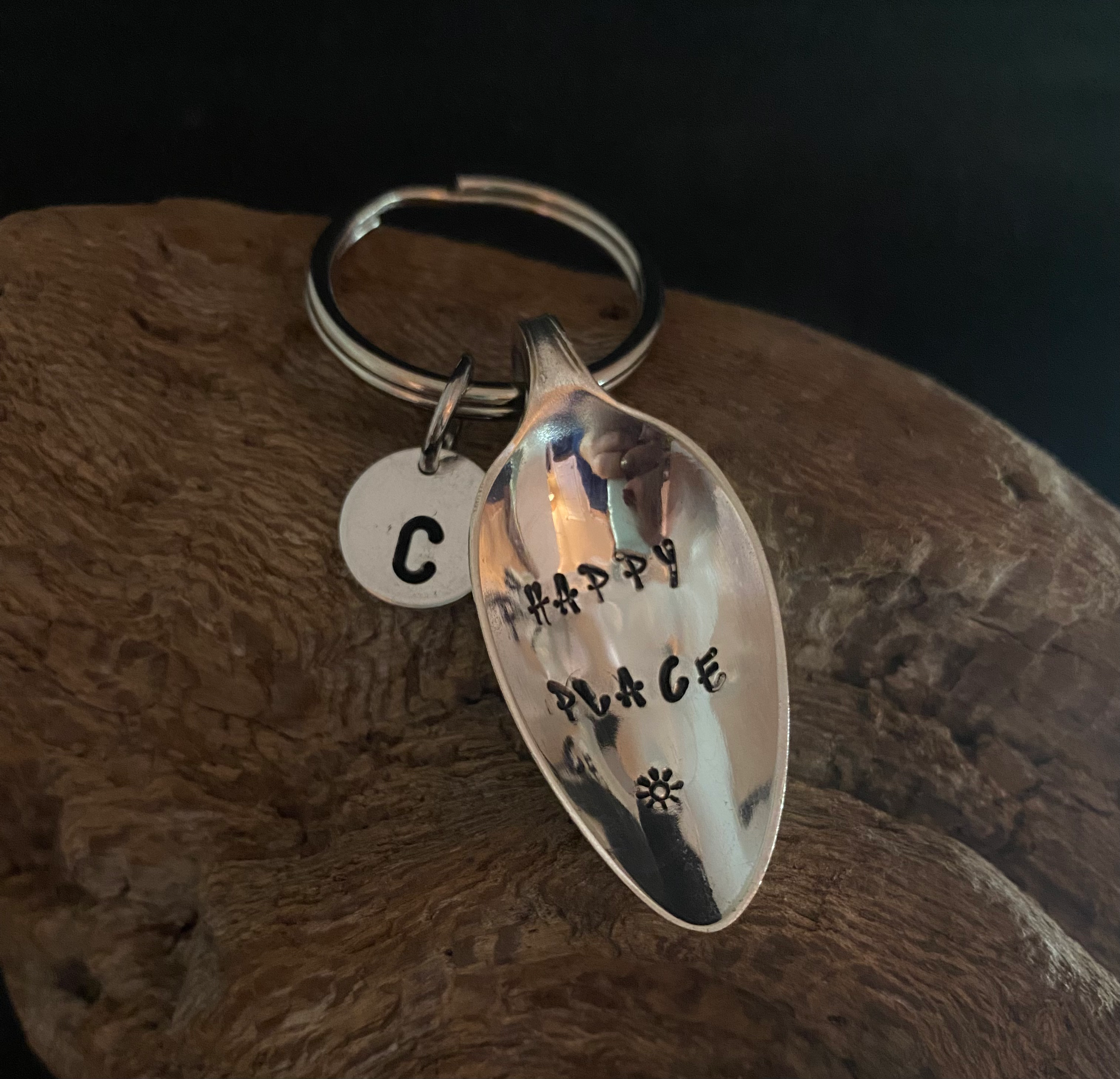 Vintage Spoon Basin Key Ring, Happy Place