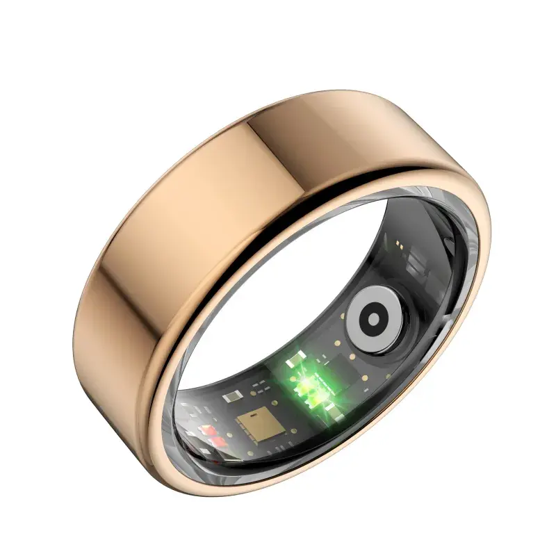 Thumbnail: Gold smart ring with internal circuit and green lights