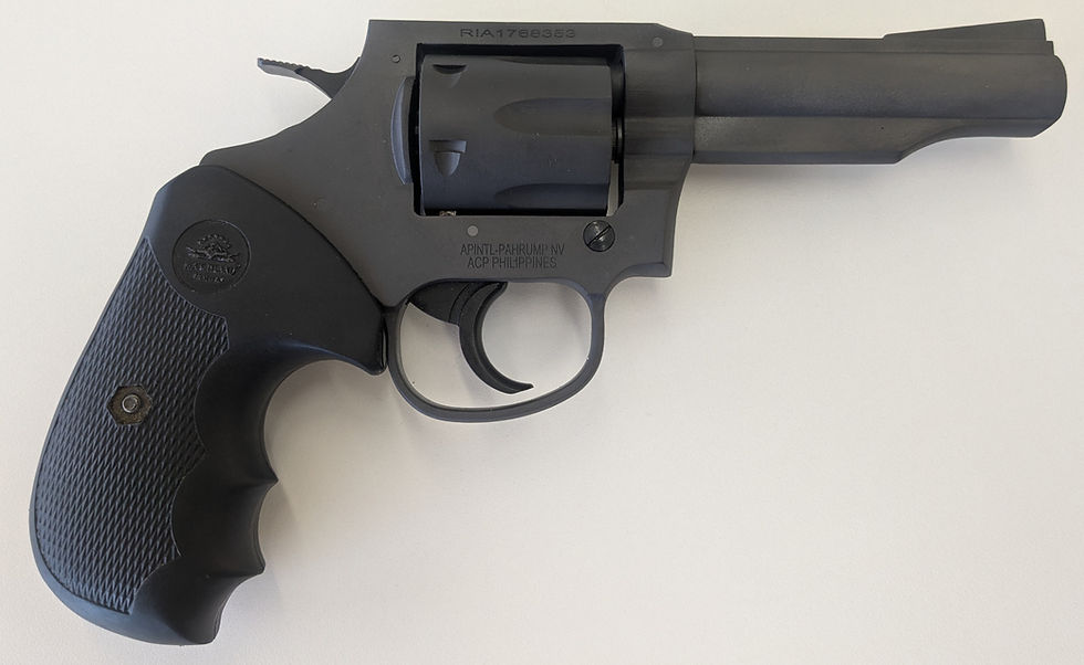 RIA Model 200 38 Special revolver finished in Brownells zinc phosphate parkerizing right side view after mechanical repair and refinishing at Redleg Company Chandler Minnesota
