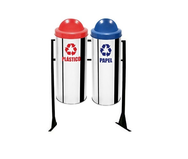 Miniatura: Conjunto com lixeiras seletivas inox flip-top plástico - 50 litros