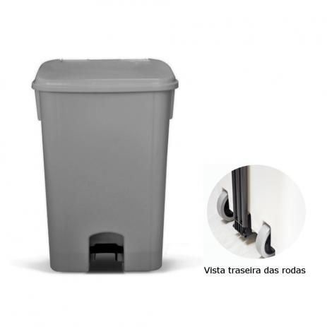 Miniatura: Lixeira retangular com pedal e rodas - 100 litros