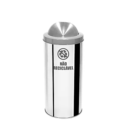 Miniatura: Lixeira inox cilíndrica com tampa flip-top miolo inox aro plástico - 50 litros