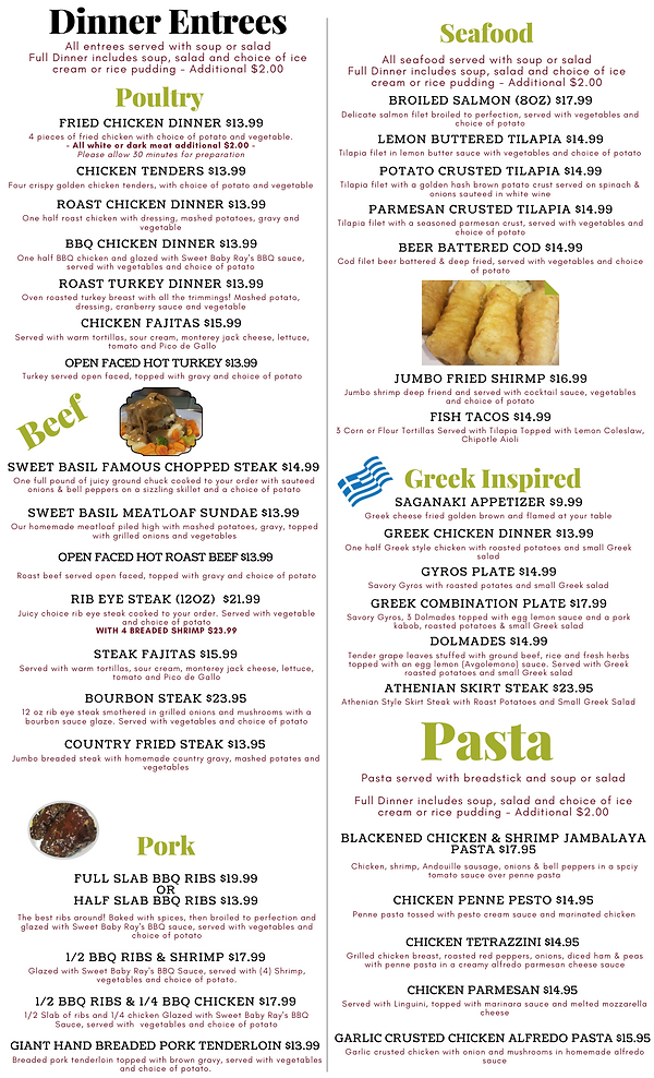 Peoria Menu Sweet Basil Cafe