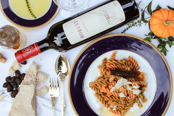 Italian Meal of Pasta and Wine - Delicious food photography in Abu Dhabi