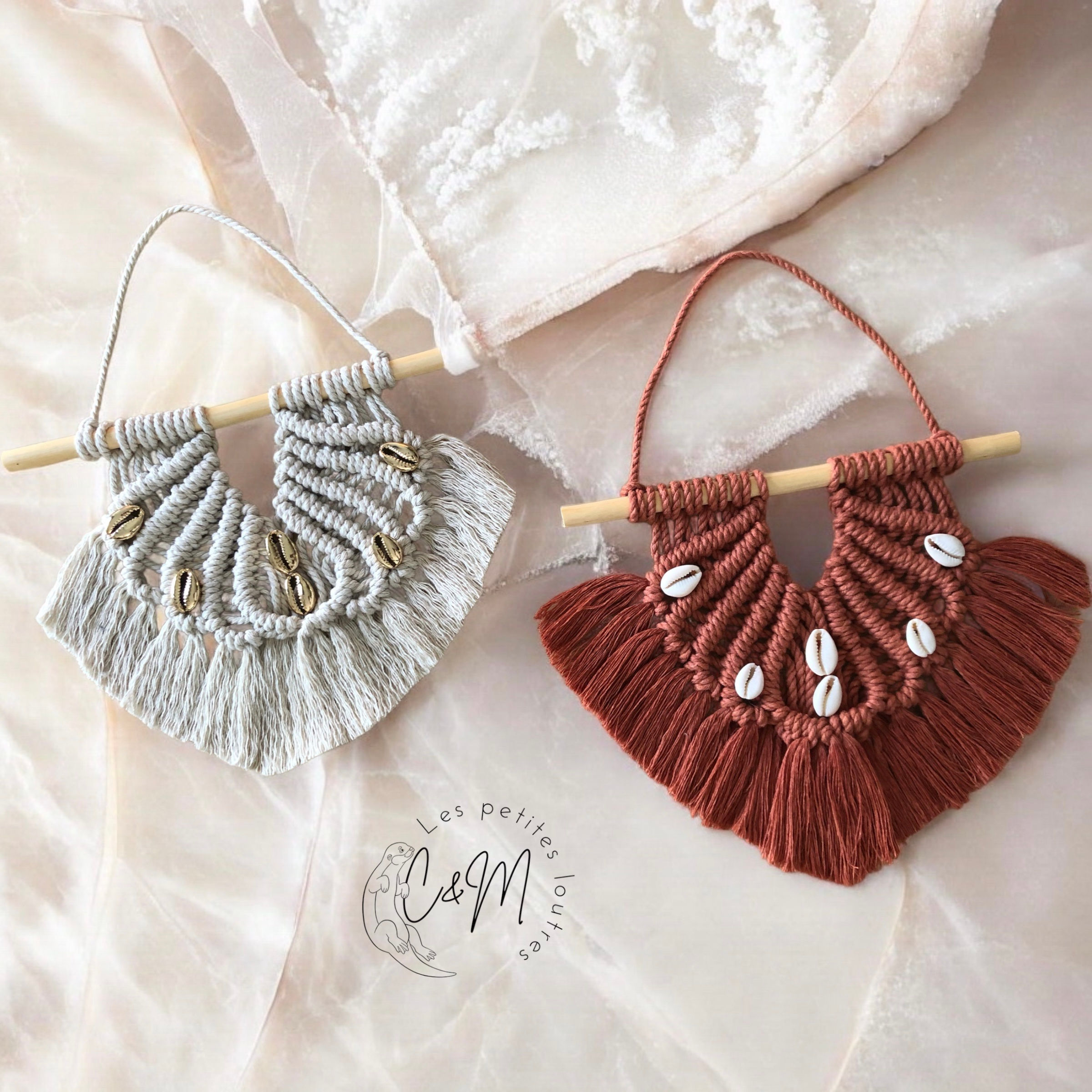 Suspension murale à personnaliser avec coquillage en macramé BÉNITIER