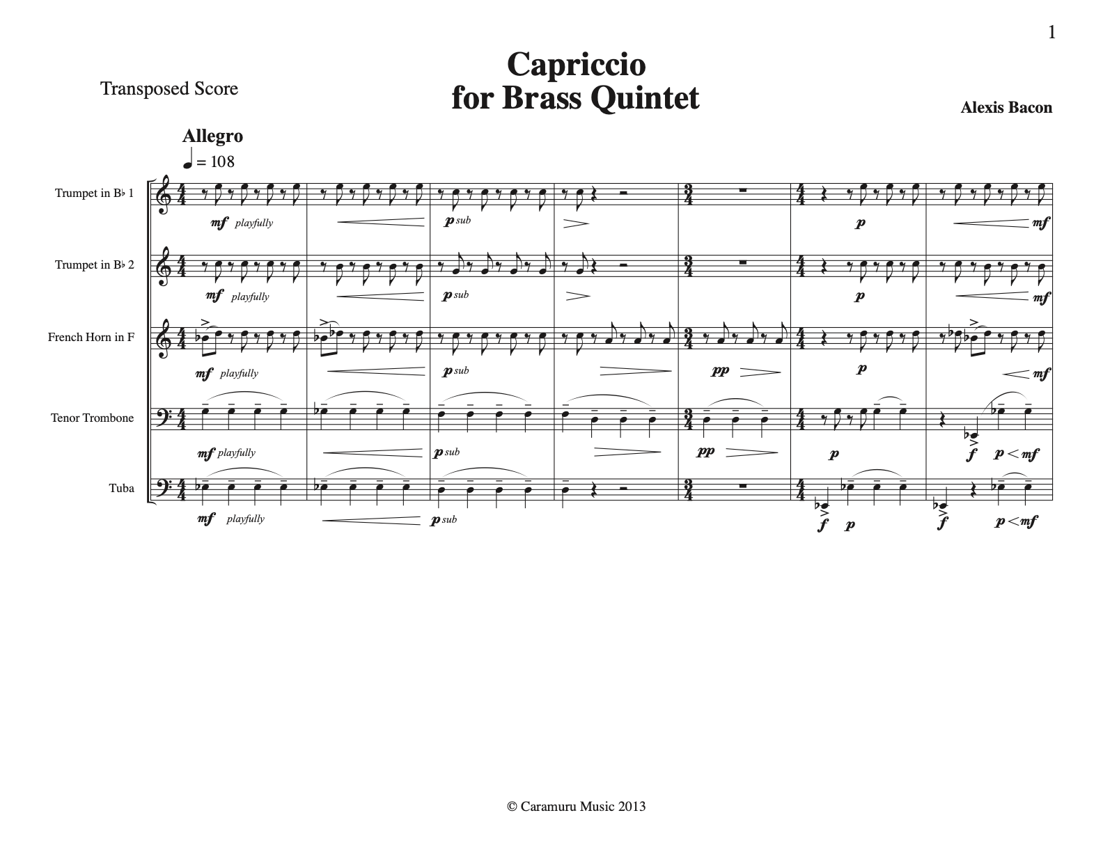 Capriccio - Brass quintet - Score and parts