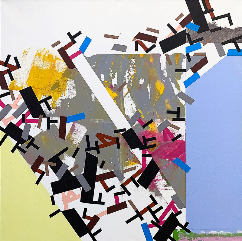 Abstract painting on canvas about psychogeographical mapping by Halaburda, 2022, USA