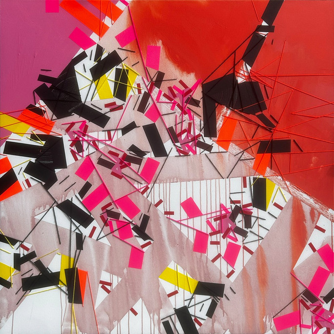 Abstract acrylic painting by Philippe Halaburda exploring psychogeographical mapping and emotional structure